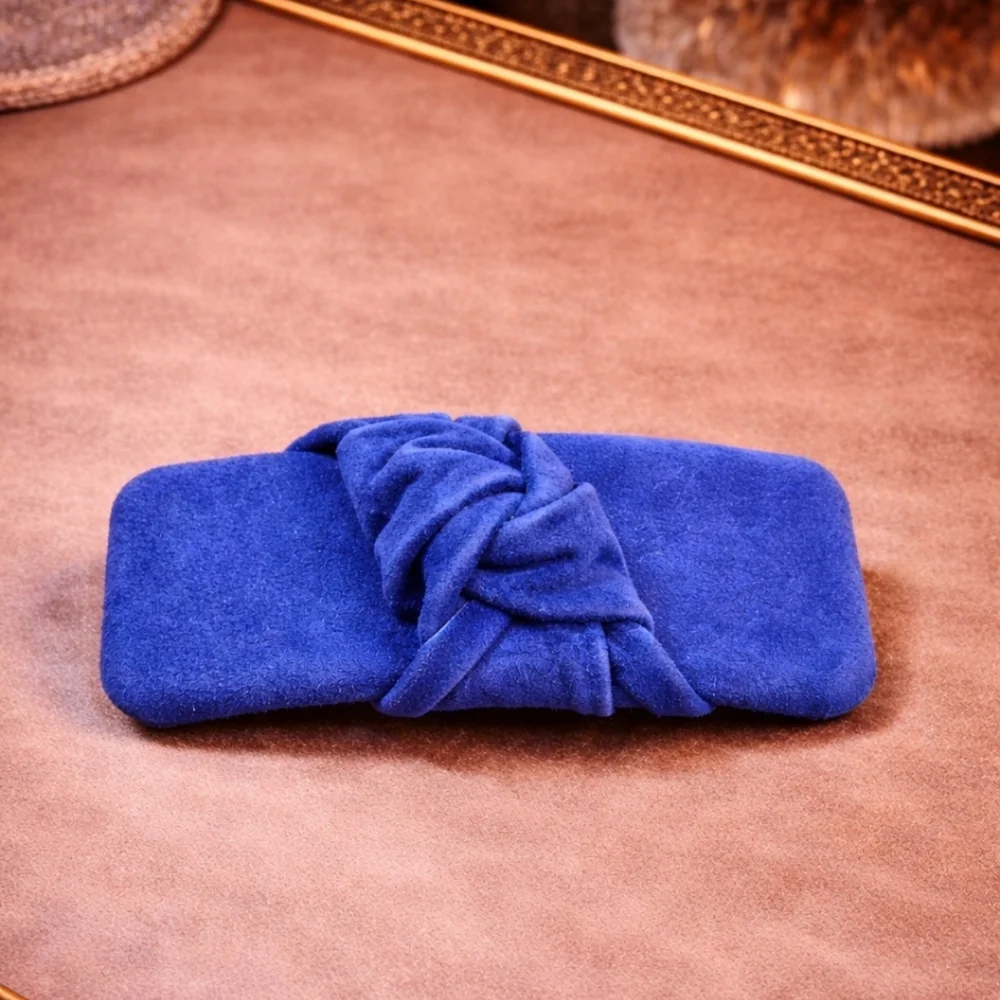 Vintage 80s Luxurious Blue Leather Hair Clip